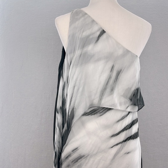 Halston Heritage women one shoulder tie-dye long caftan‎ dress gray/black size 4 - Picture 8 of 13